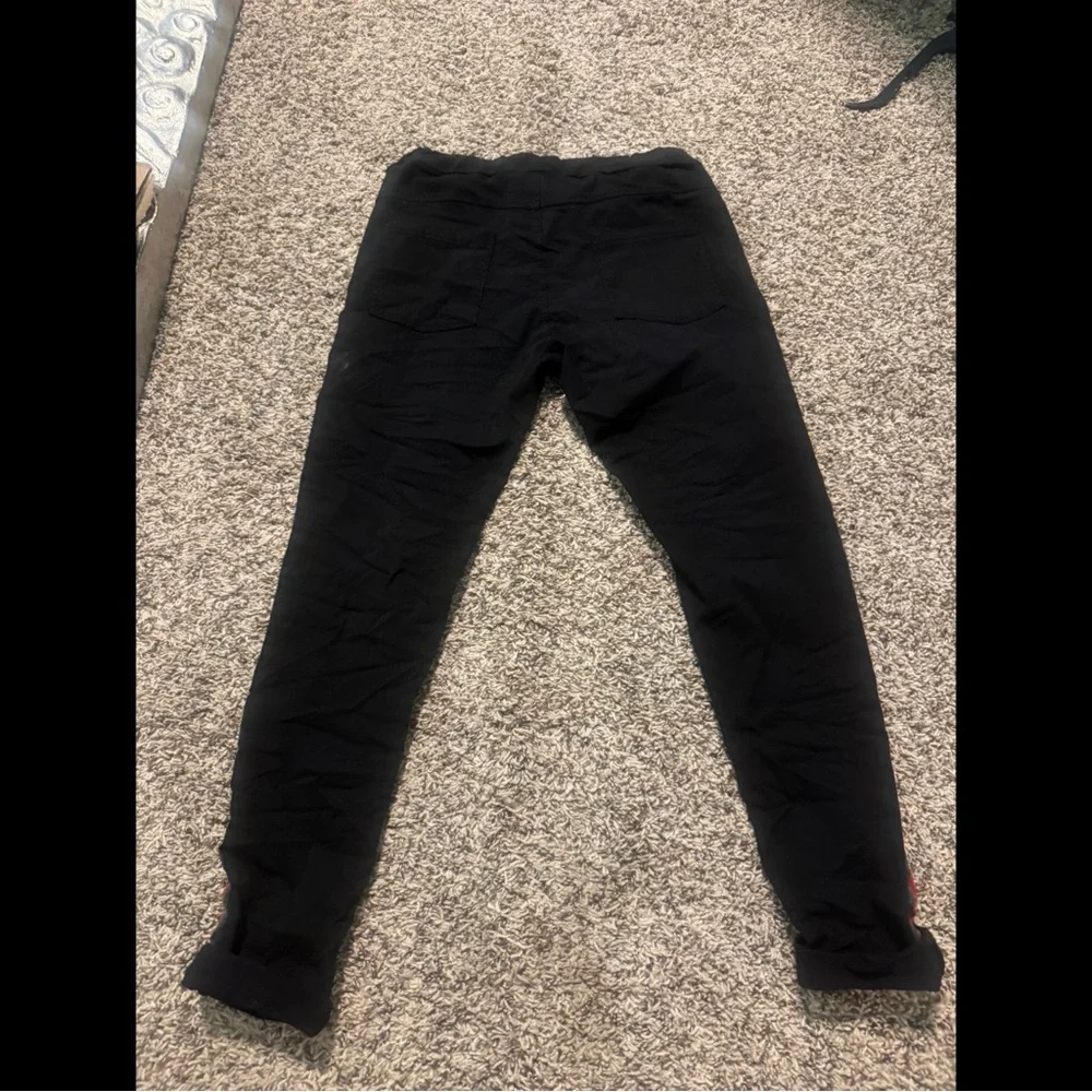 Venti6 Black Joggers with Red and Green Stripe